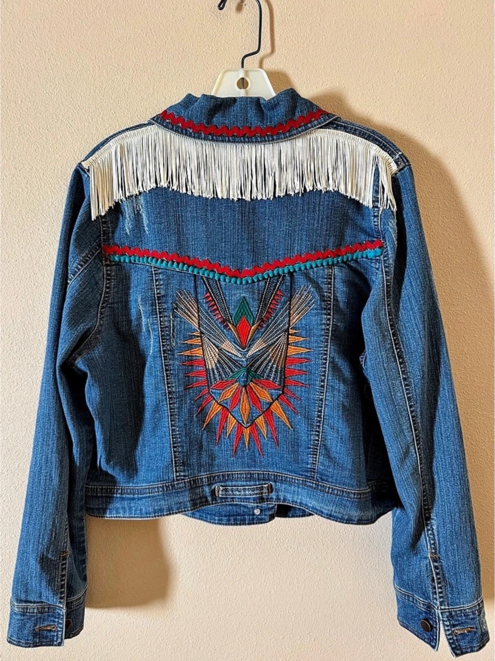 Custom Embellished Denim Jacket Western Fringe Embroidered Boho One of a Kind